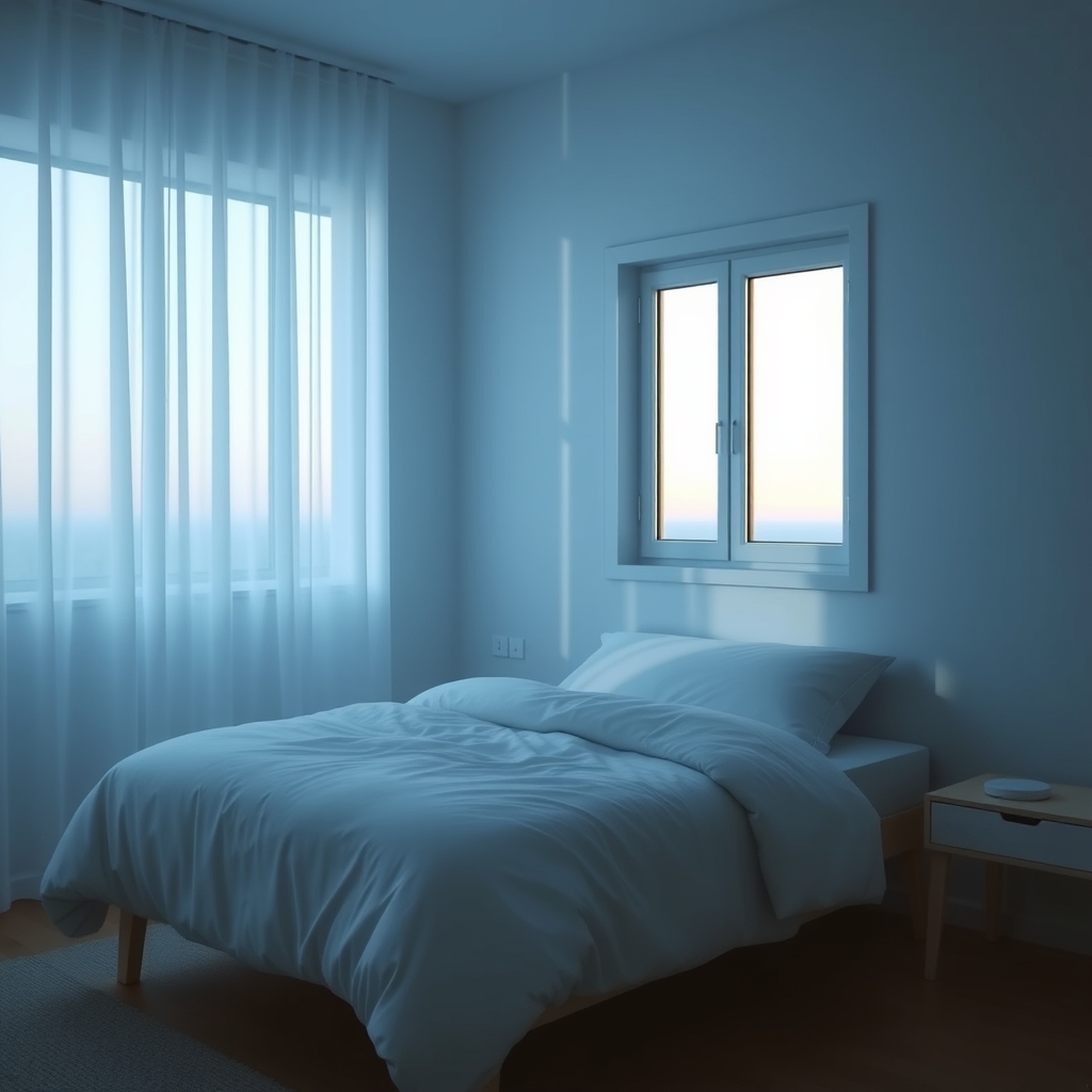 Ruhiges Schlafzimmer im sanften Morgenlicht
